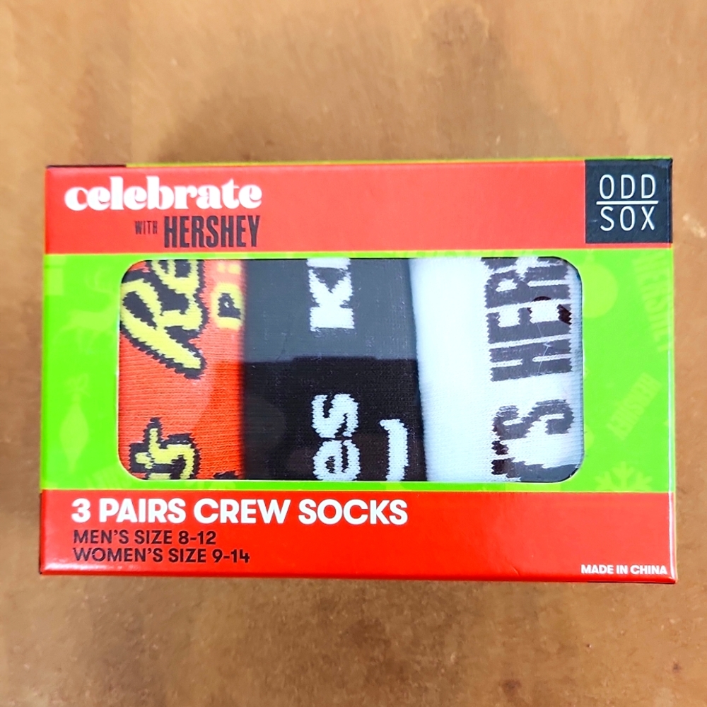 Odd Sox Hershey 3 Pair Crew Socks Gift Box Set Men's 8-12 Women's 9-14